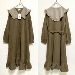 merry jenny 新品 ブラウン Bigフリルカラー2wayワンピース