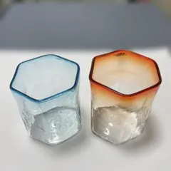 レトロな吹きガラスコップ2個セット
