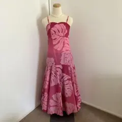 モンステラ柄ピンクマキシドレス CCファッション