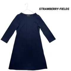 美品 STRAWBERRY FIELDS ケーブル編 ニットワンピース 紺 長袖