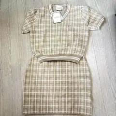 michel macaron チェック柄ニットワンピース XS