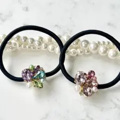 【限定セット】紫陽花カラー＆ピンク　ストーン　キラキラ　ヘアゴム