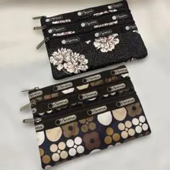 レスポートサック　ポーチ２点まとめ売り　３ジップコスメティック　花柄　ブラックのサムネイル