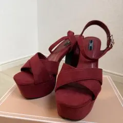 Mサイズ R&E チャンキーヒールクロススエードサンダル