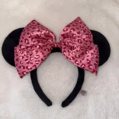 ミニー カチューシャ ピンク ヒョウ柄 リボン ディズニー