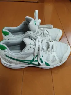 ASICS スポーツシューズ ホワイトグリーン 体育館シューズ、学校上靴24.5