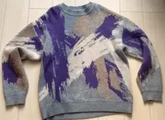 a.v.v アート柄ジャカードニット L抽象ペイント調 配色ニット 90sムード