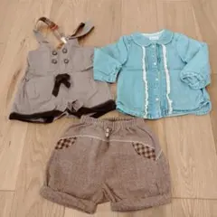 ベビー服 3点セット オーバーオール ブラウス ショートパンツ