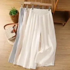 人気★新品 シンプル ワイドパンツ 刺繍 ハイウエスト 着心地いい 3色展開