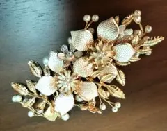 ゴールドパール調 花モチーフ ヘアアクセサリー ヘッドドレス