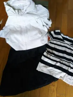 半袖ジャケット&ニット&スカート