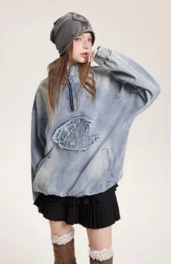 地底人オンライン デニムハーフジップ