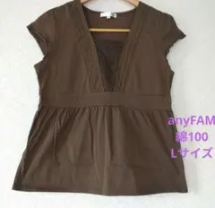 anyFAM カットソー半袖フレンチ綿100レースショート丈ブラウンLサイズのサムネイル