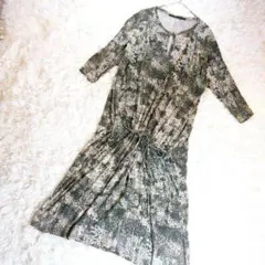 Calvin Klein Jeans (M) 総柄 ロングワンピース ウエスト紐