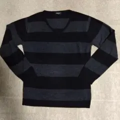 ♦COMME CA ISM【 L 】Vネックストライプニット