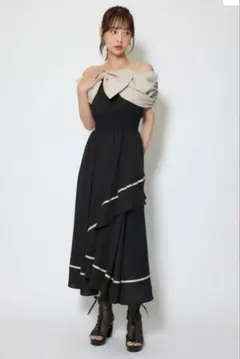 全店完売・今期新作 フロントビッグリボンフレアワンピース 黒S rienda