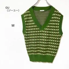 GU Vネック レトロ 千鳥格子 重ね着 ハウンドトゥースニットベスト 春夏 M