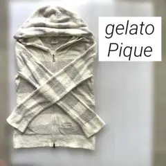 【ジェラードピケ】ルームウェア　ボーダー フード ジップパーカー パープル