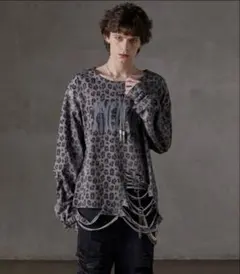 【新品タグ付き】GRANCY 総柄ラインストーングラフィックロンT M グレー