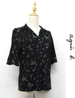 I531/美品 agnes b. オープンカラーシャツ ブラウス 花柄 2 黒