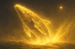 黄金の守護鯨 A4アートポスター 幻想的な海の風景画（光沢仕上げ）AI画像