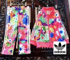 アディダス キッズ 上下 ジャージ ジャケット パンツ セットアップ 花柄