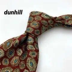 美品 dunhill 総柄 ネクタイ シルク イタリア製 ダンヒル 赤 レッド