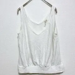 ホワイト Vネック タンクトップ 【M】無地 レディース ノースリーブ