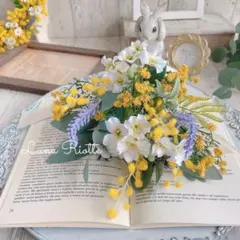 ミモザスワッグ　ミモザ花束　ミモザ　スワッグ　造花スワッグ　インテリア　グリーン