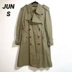 JUN ジュン トレンチコート カーキ S 綿100% 内生地チェック柄