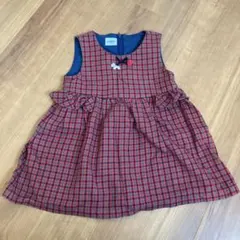 ファミリア　ワンピース　テリア　ジャンパースカート　赤チェック　ノースリーブ