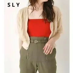 SLY カーディガン シアー サマーニット パフスリーブ スモーキーピンク 短丈