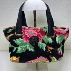 美品 FEILER フェイラー シュニール織 花柄 ハンドバッグ トートバッグ黒