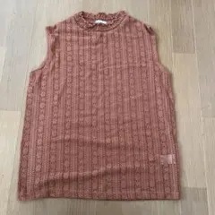 GU リブ編みフリルノースリーブトップス オレンジ