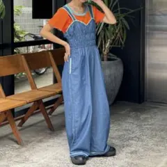 ハローサンフランシスコ　デニムサロペット ビスチェ風　バッグリボン