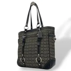 コーチ　トートバッグ　黒　シグネチャー　グレー　coach ターンロック　u9