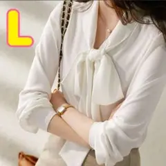 リボン ブラウス ボウタイ 白 上品 フォーマル L 入学式 卒業式