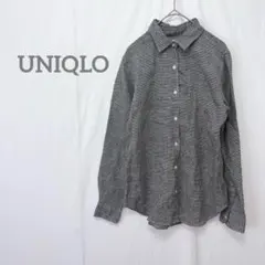 【ユニクロ】チェック柄長袖シャツ リネン素材 麻100% カジュアルスタイル S