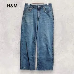 H&M デニムワイドパンツ M カットオフ ヴィンテージウォッシュ カジュアル