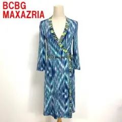 A6947 ビーシービージーマックスアズリア ロングワンピース 七分袖 青 S