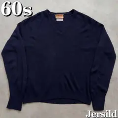 60s Jersild 茄子紺 ニット Vネック セーター 無地 ヴィンテージ