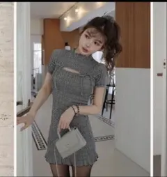 Darich リボンシャーリングギンガムミニワンピース 新品タグ付き