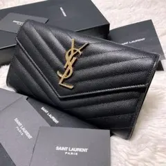 ♡美品♡イヴサンローラン 長財布 レザー Vステッチ キルティング カサンドラ黒