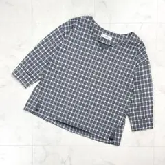 美品 グリーンレーベルリラクシング チェック柄ブラウス 黒 サイズF*FD55