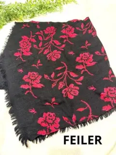 FEILER フェイラー　大判　ストール　赤　黒　花柄