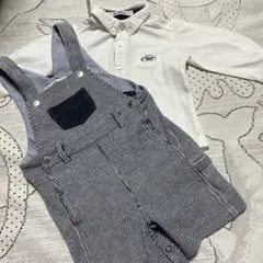 美品☆ファミリア☆ストライプショートーオール シヤッセット☆８０