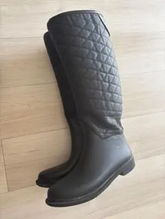 ZARA ザラ　ブラックキルティングロングブーツ　長靴　レインシューズ