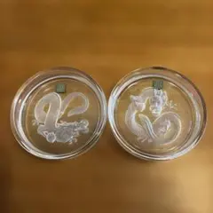 HOYA CRYSTAL 龍ドラゴンの彫刻皿 2枚セット