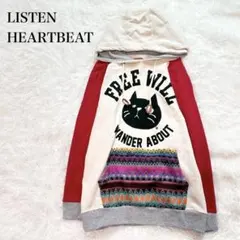 リッスンハートビート パーカー ロゴプリント 黒猫 異素材 カラフル 個性的