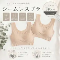 シームレスブラ 2XL ベージュ 2枚セット ナイトブラ ノンワイヤー ヨガのサムネイル